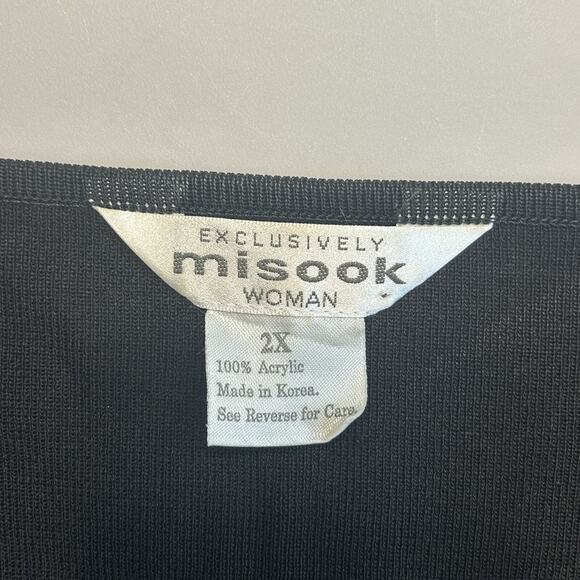 EXCLUSIVELY MISOOK Knit Top Short Sleeve Side Vent Black Plus 2X Career Classic - Picture 3 of 3